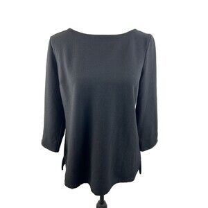 Talbots Black 3/4 Sleeve Top With Twisted Back Cut Out Sz M Split Hem & Cuffs